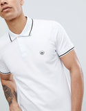 Muscle Polo with peace logo in white