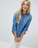 Grandad collar denim shirt