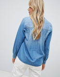 Grandad collar denim shirt