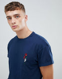 Rose Embroidery t-shirt in navy blue
