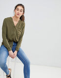 V-Neck long sleeved shirt in Khaki