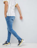 Super Skinny Jeans In Blue With Knee Rips
