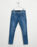 Super Skinny Jeans In Blue With Knee Rips