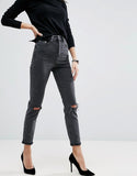 High waist slim mom jeans in washed black