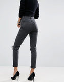 High waist slim mom jeans in washed black