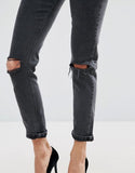 High waist slim mom jeans in washed black