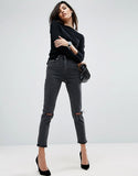 High waist slim mom jeans in washed black