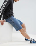 Denim Shorts In Skater Fit Mid Wash Blue