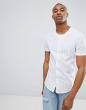 Skinny baseball collar stripe shirt