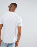 Skinny baseball collar stripe shirt